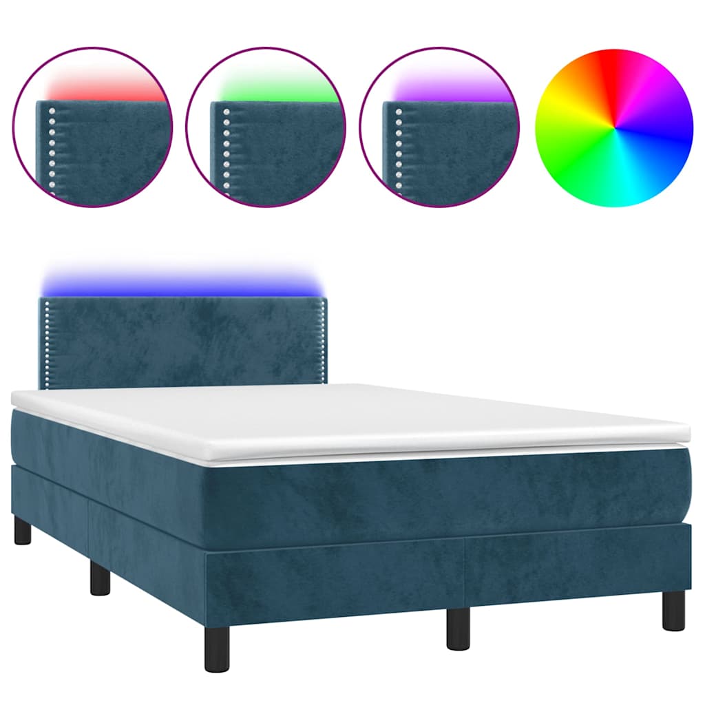 Krevet box spring s madracem LED tamnoplavi 120x200 cm baršun
