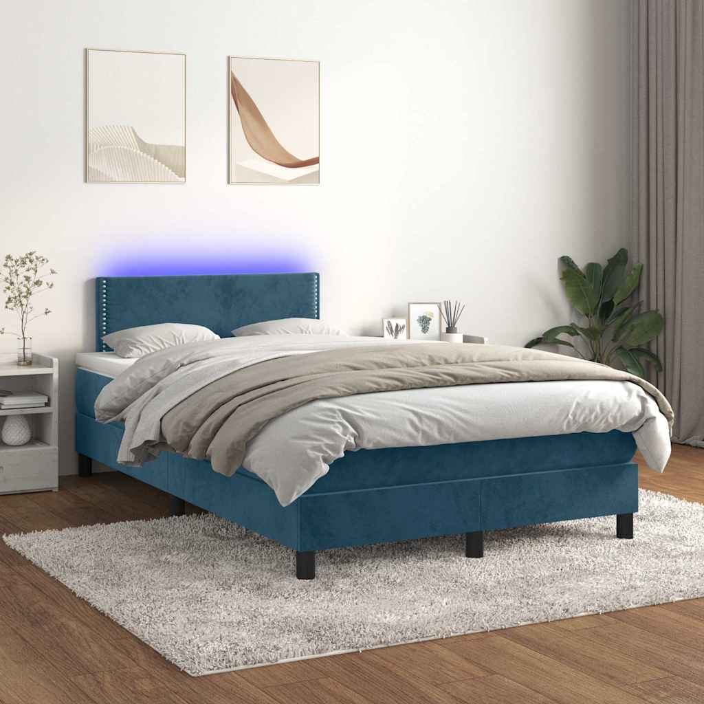 Krevet box spring s madracem LED tamnoplavi 120x200 cm baršun
