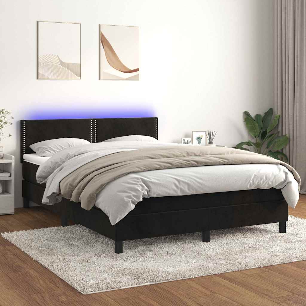 Krevet box spring s madracem LED crni 140x190 cm baršun