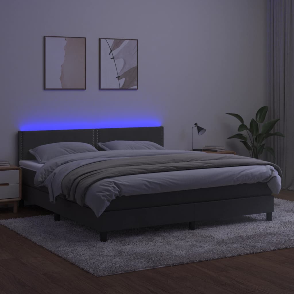 Krevet box spring s madracem LED tamnosivi 160x200 cm baršun