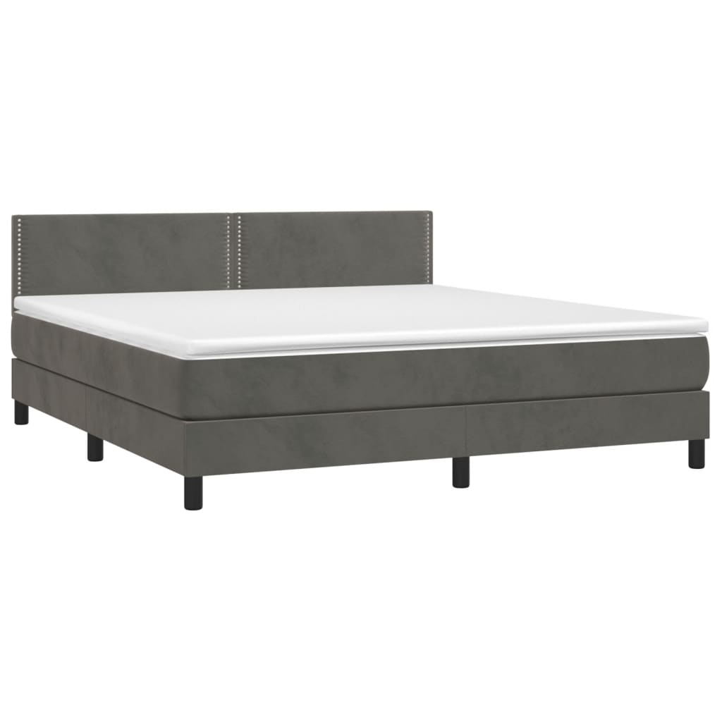 Krevet box spring s madracem LED tamnosivi 160x200 cm baršun