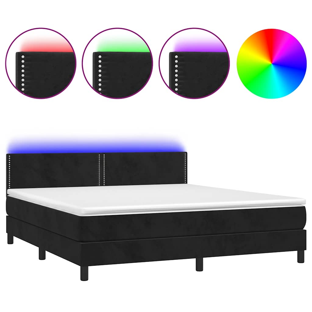 Krevet box spring s madracem LED crni 180x200 cm baršun