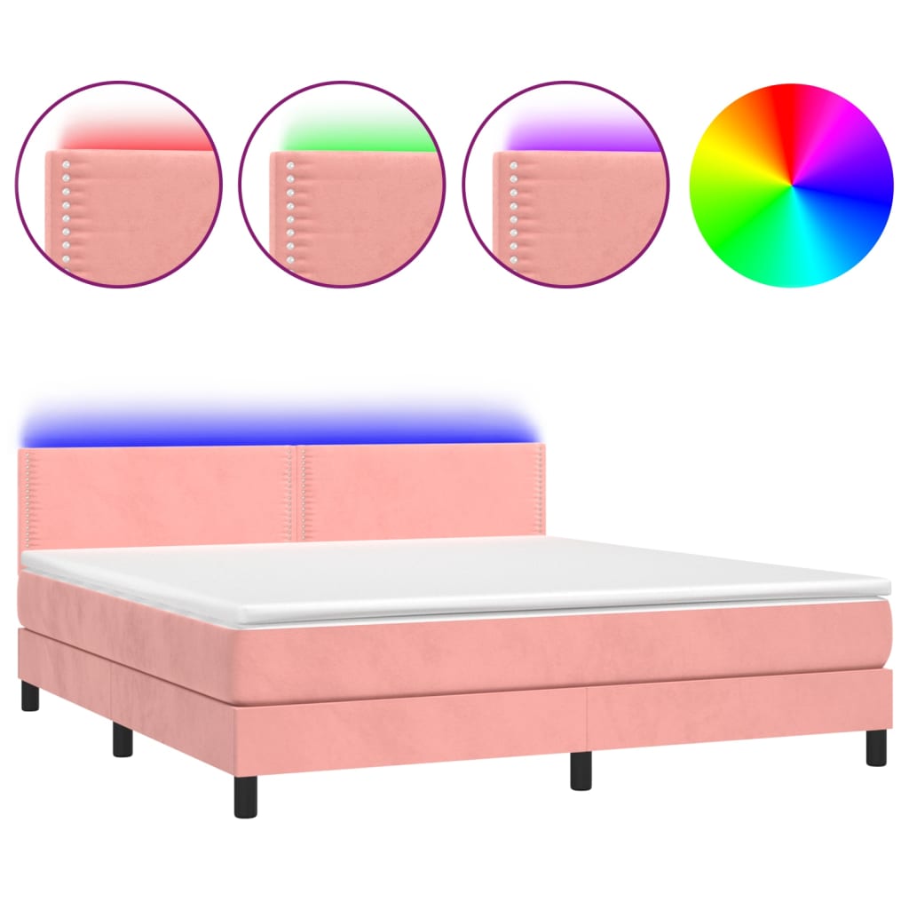 Krevet box spring s madracem LED ružičasti 180x200cm baršunasti