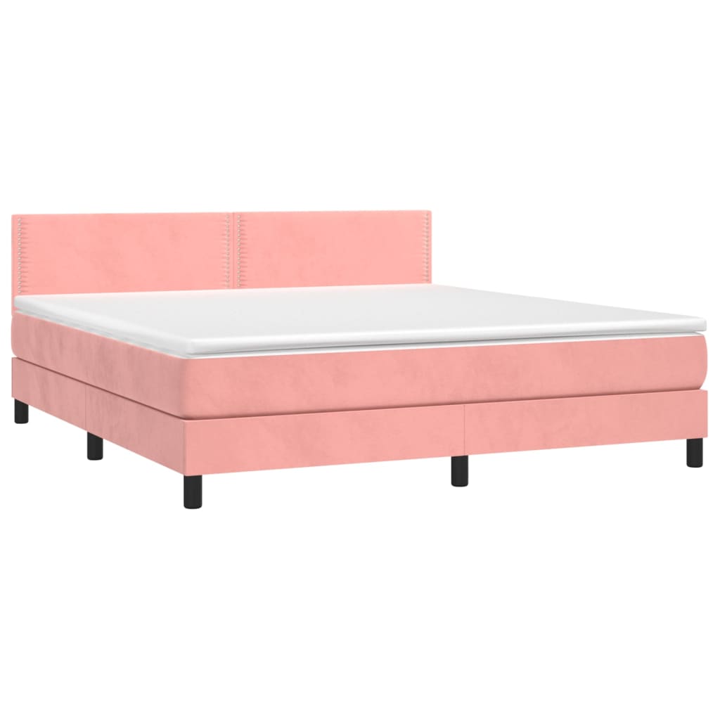 Krevet box spring s madracem LED ružičasti 180x200cm baršunasti