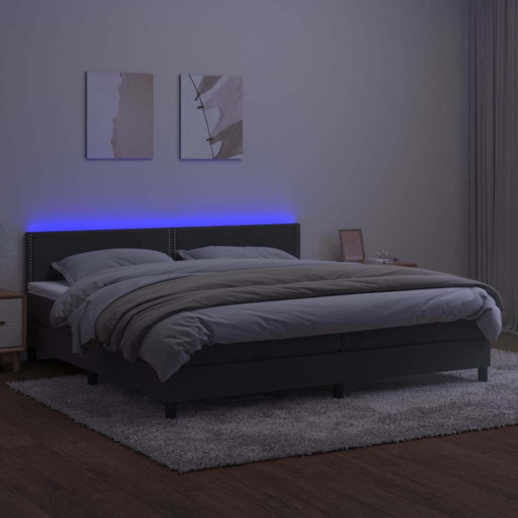 Krevet box spring s madracem LED tamnosivi 200x200 cm baršun