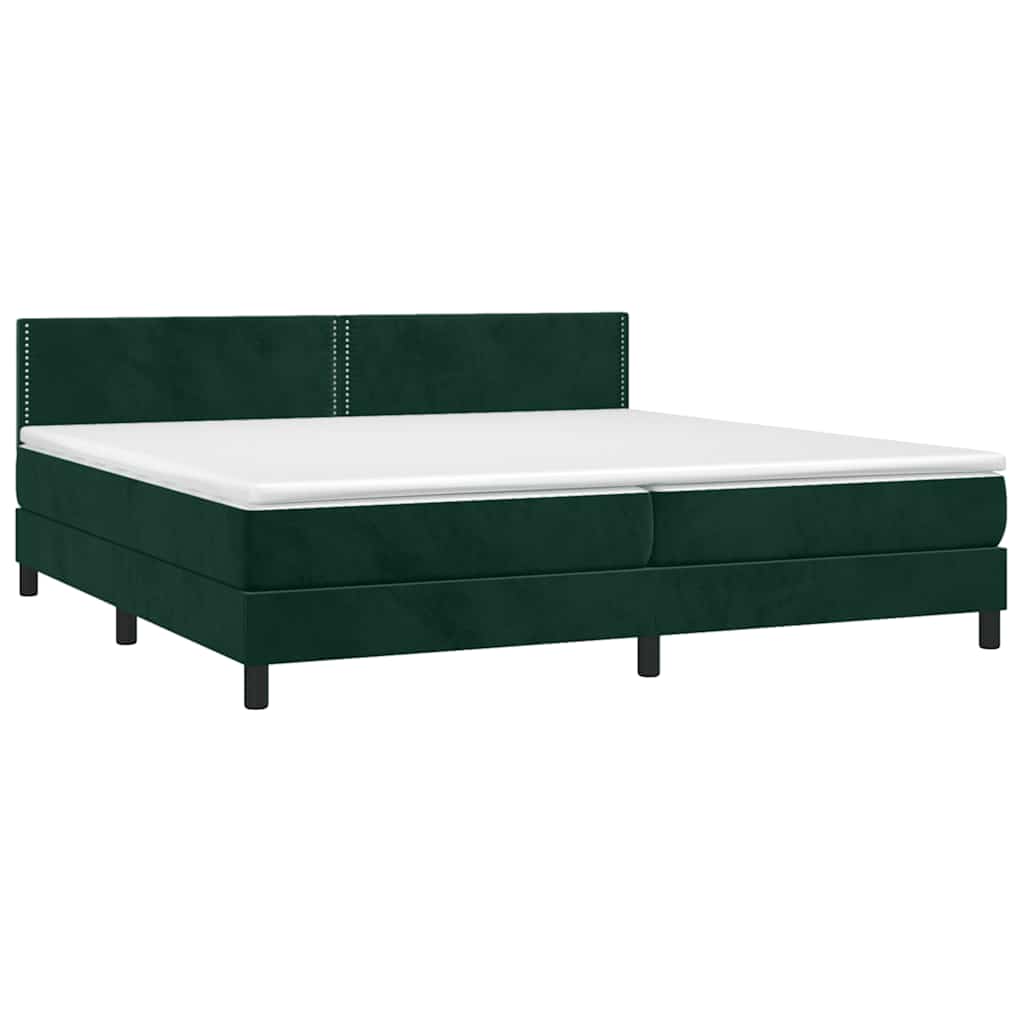 Krevet box spring s madracem LED tamnozeleni 200x200 cm baršun
