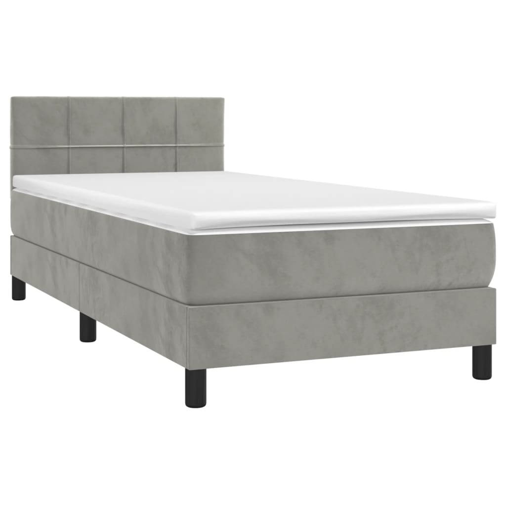 Krevet box spring s madracem LED svjetlosivi 80x200 cm baršun