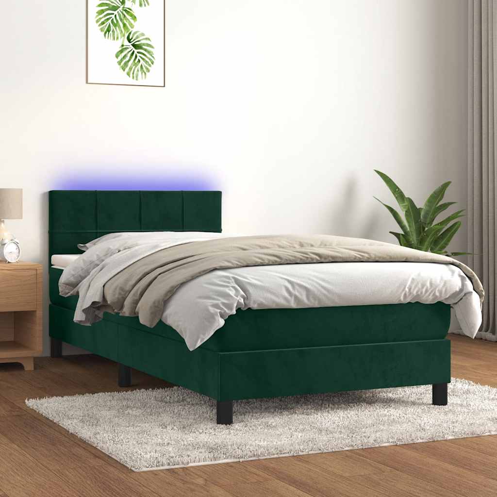 Krevet box spring s madracem LED tamnozeleni 80 x 200 cm baršun