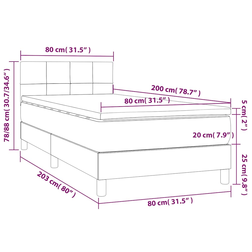 Krevet box spring s madracem LED tamnoplavi 80 x 200 cm baršun