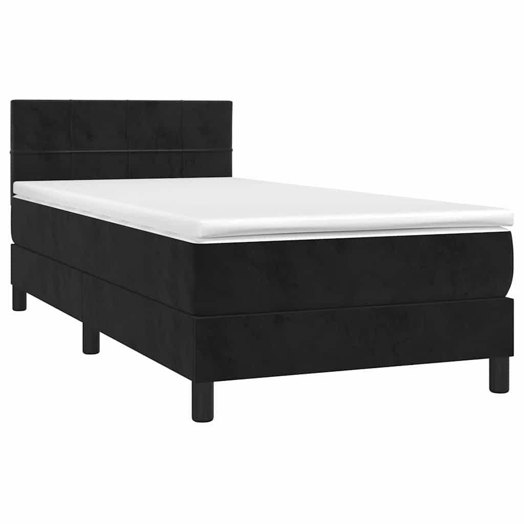 Krevet box spring s madracem LED crni 90x190 cm baršun