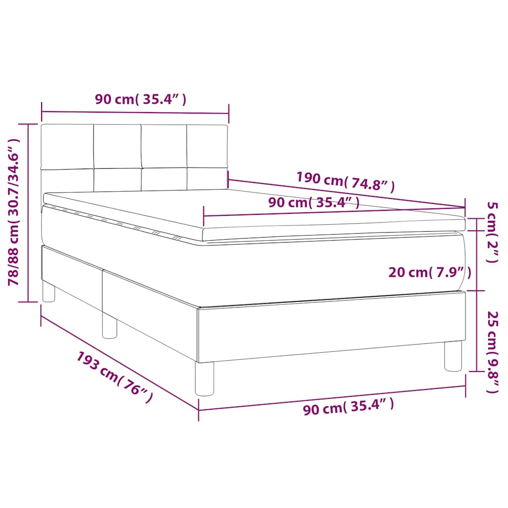 Krevet box spring s madracem LED tamnozeleni 90x190 cm baršun