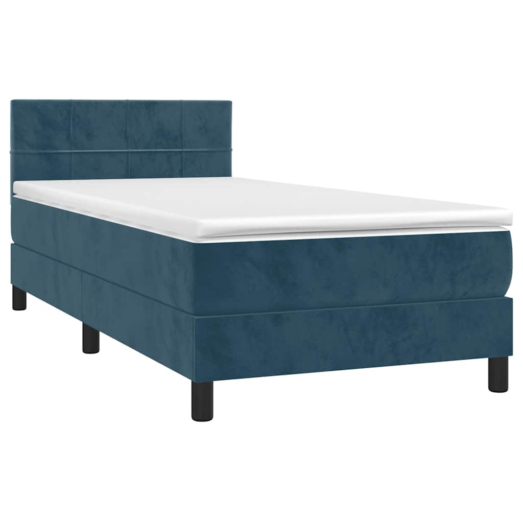 Krevet box spring s madracem LED tamnoplavi 90x190 cm baršun