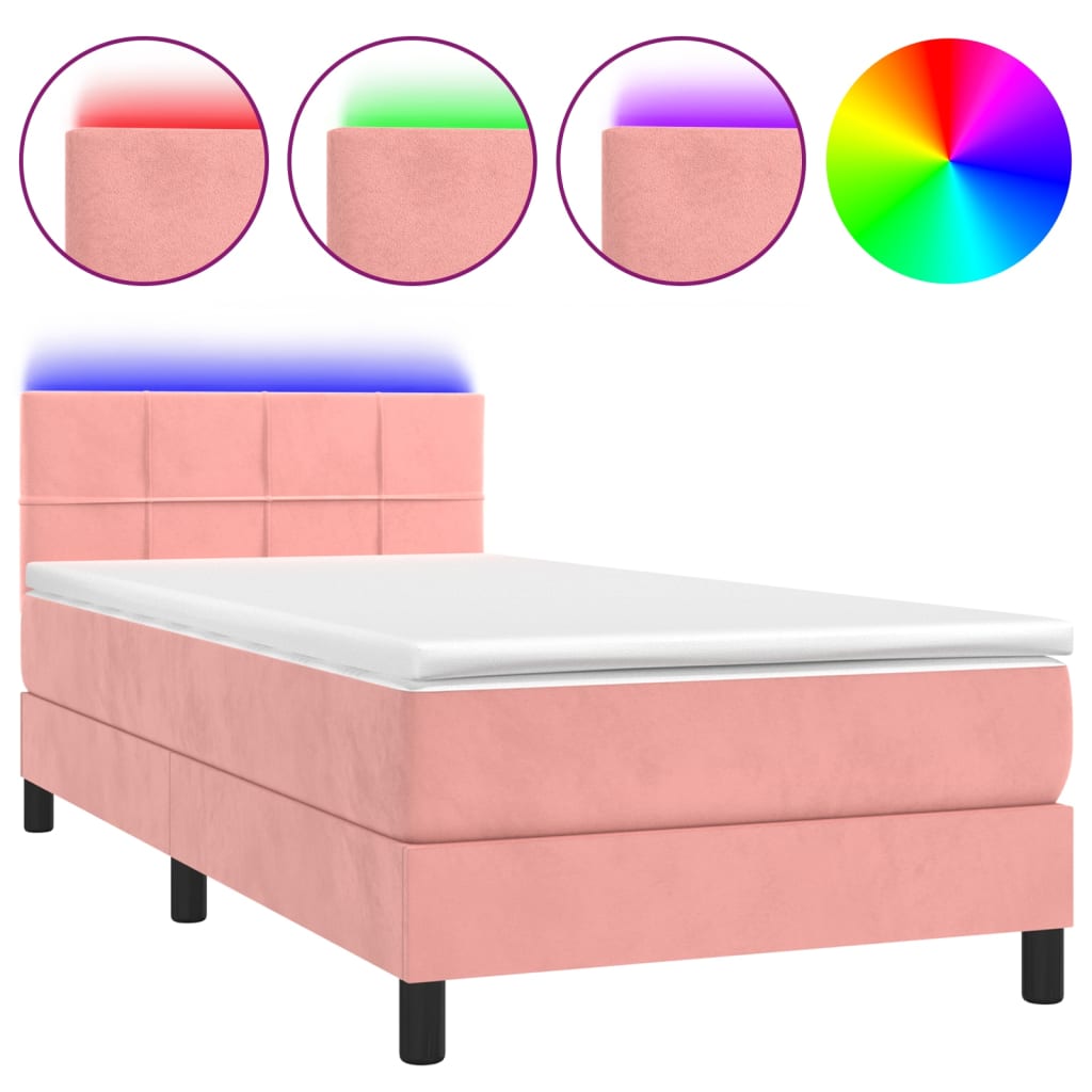 Krevet box spring s madracem LED ružičasti 90x190 cm baršunasti