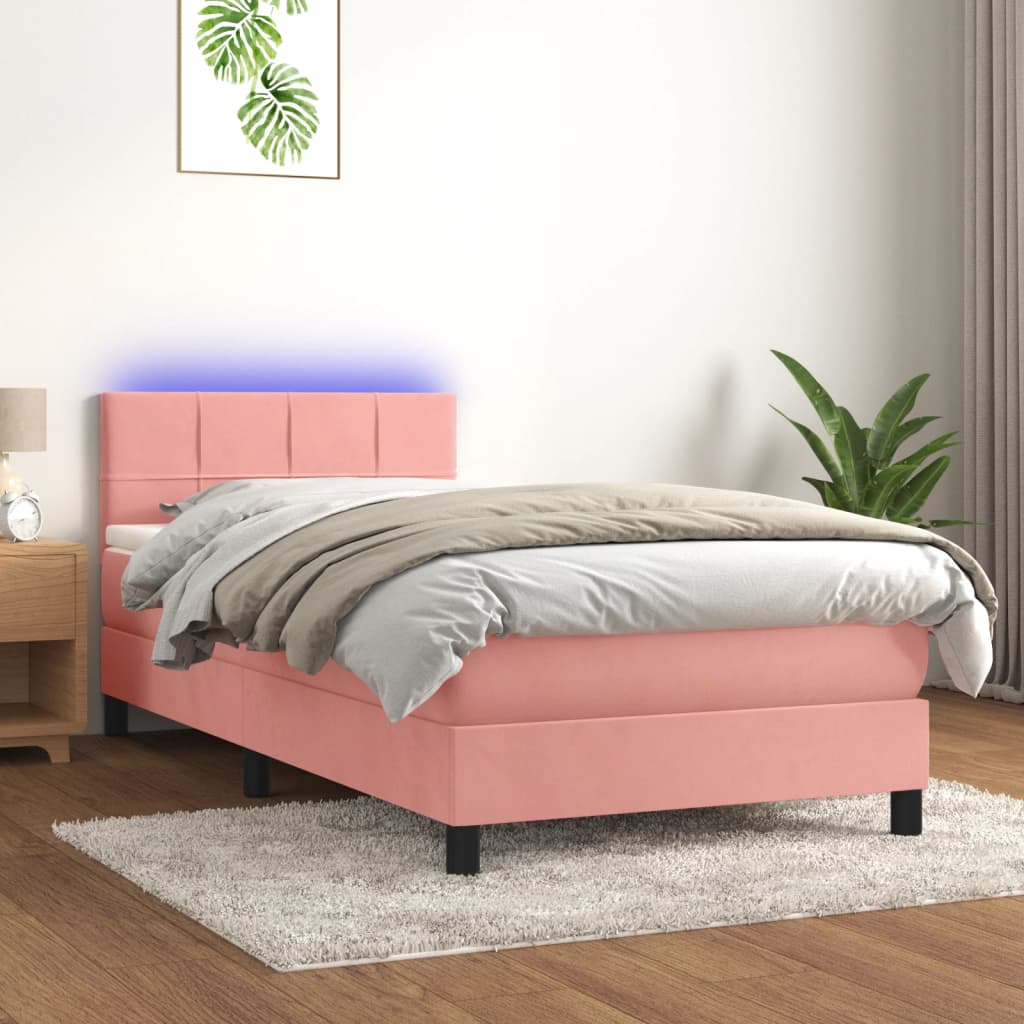Krevet box spring s madracem LED ružičasti 90x190 cm baršunasti