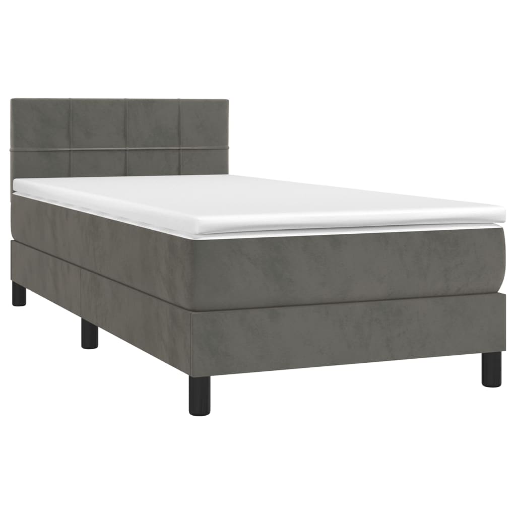 Krevet box spring s madracem LED tamnosivi 90x200 cm baršun