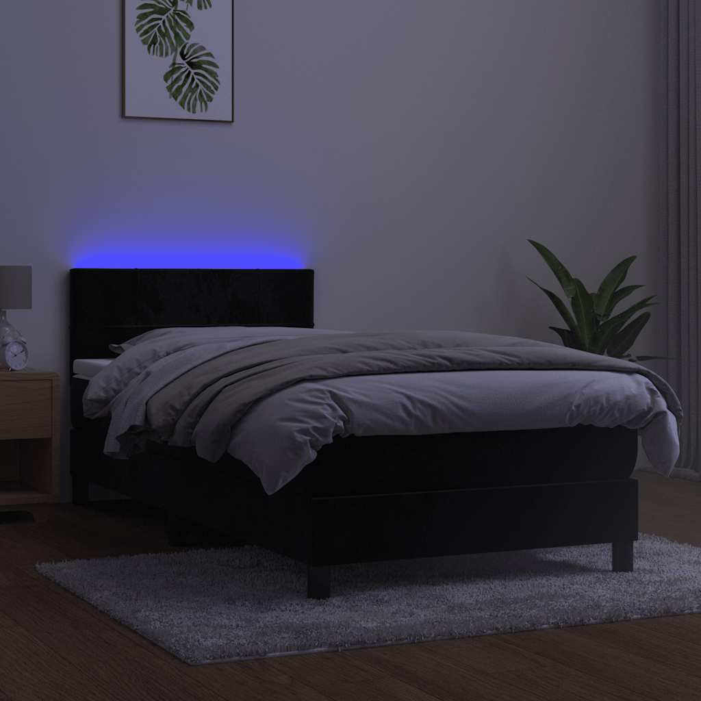 Krevet box spring s madracem LED crni 90x200 cm baršun
