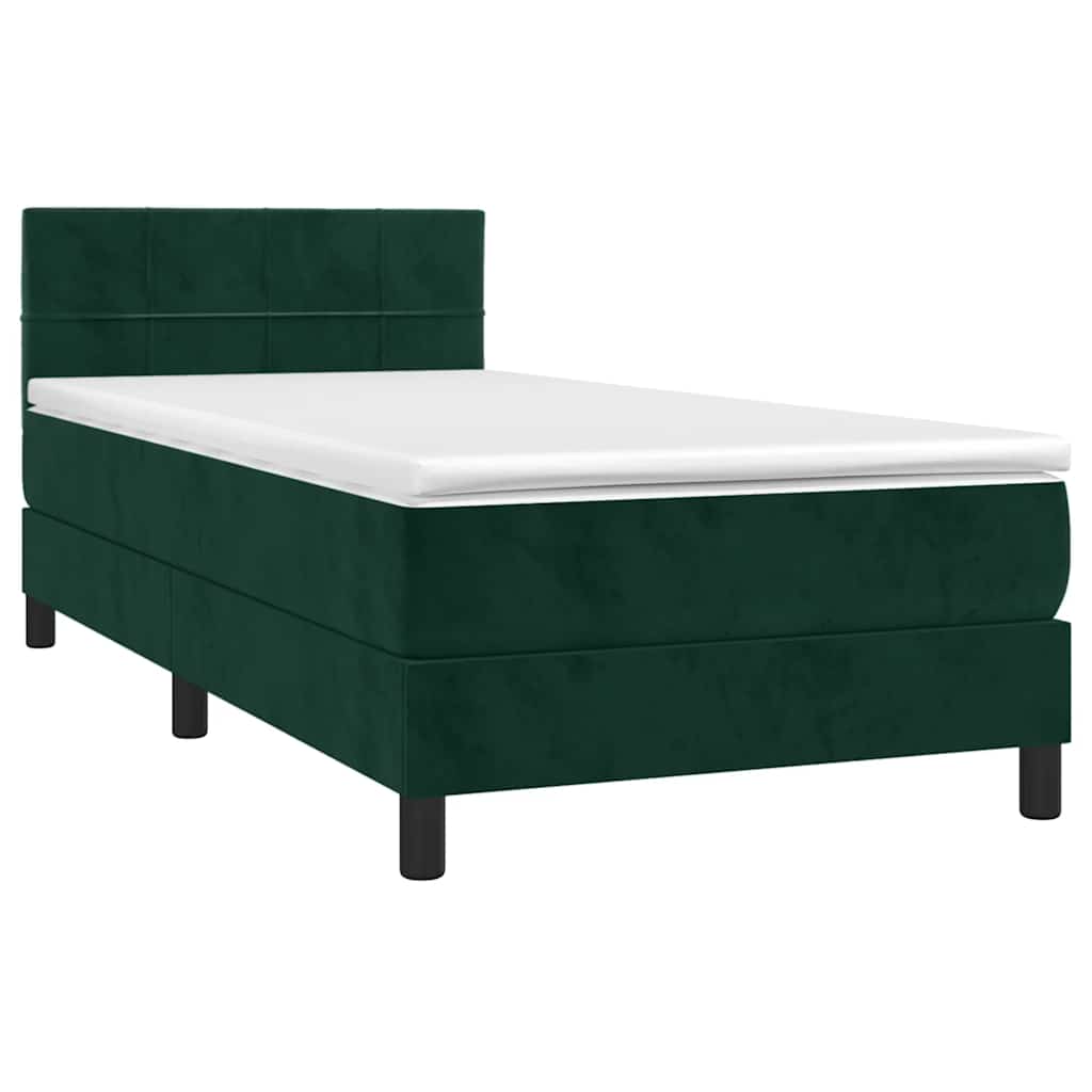 Krevet box spring s madracem LED tamnozeleni 90x200 cm baršun