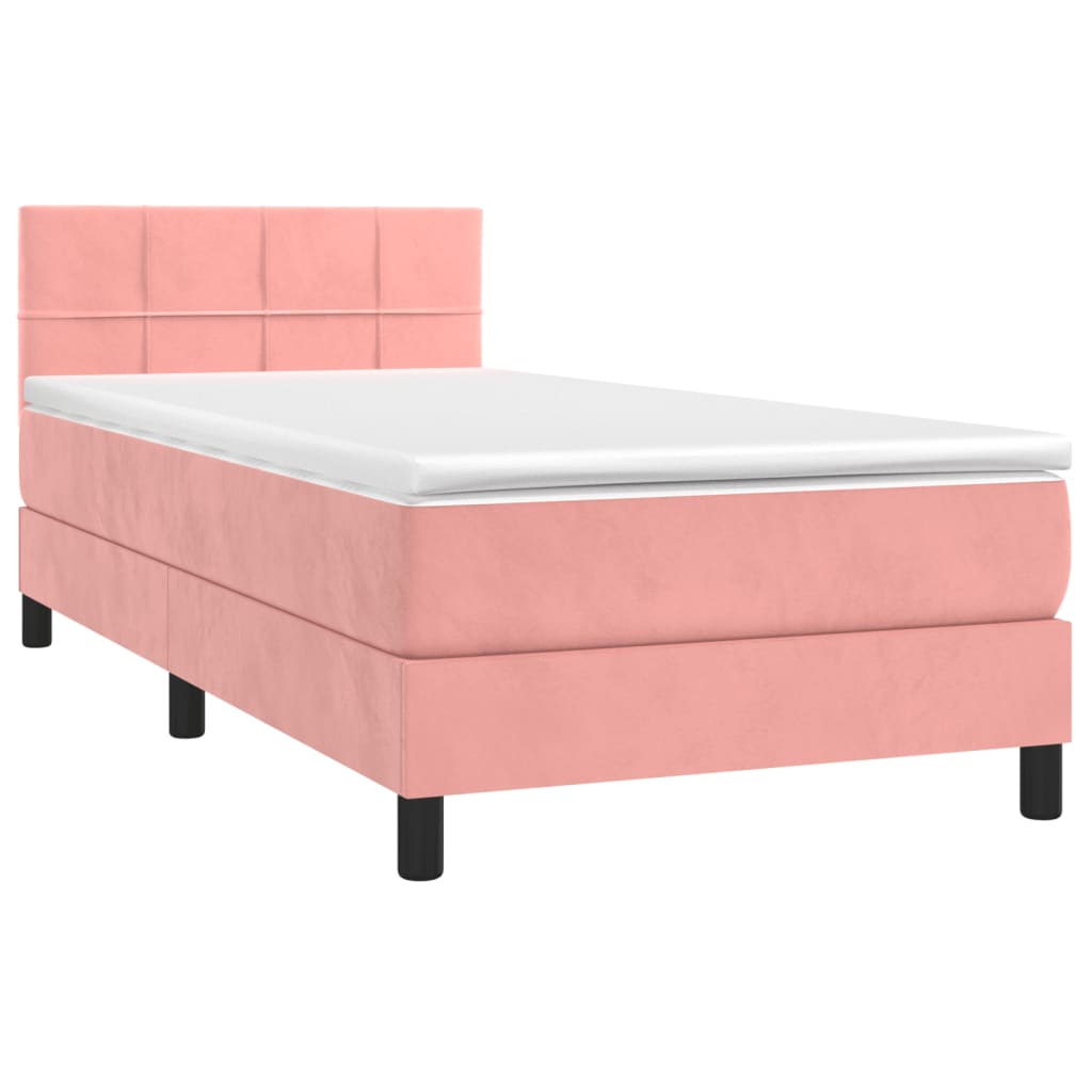 Krevet box spring s madracem LED ružičasti 90x200 cm baršunasti