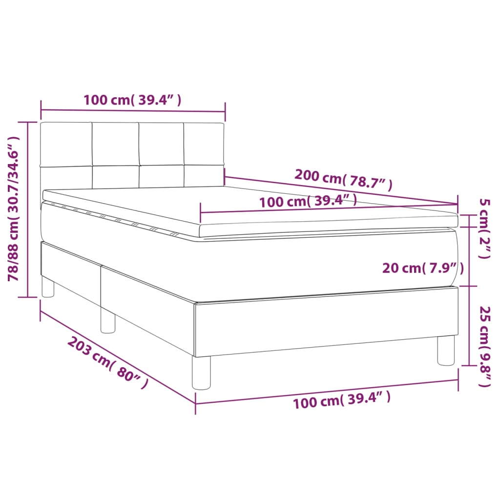 Krevet box spring s madracem LED tamnosivi 100x200 cm baršun