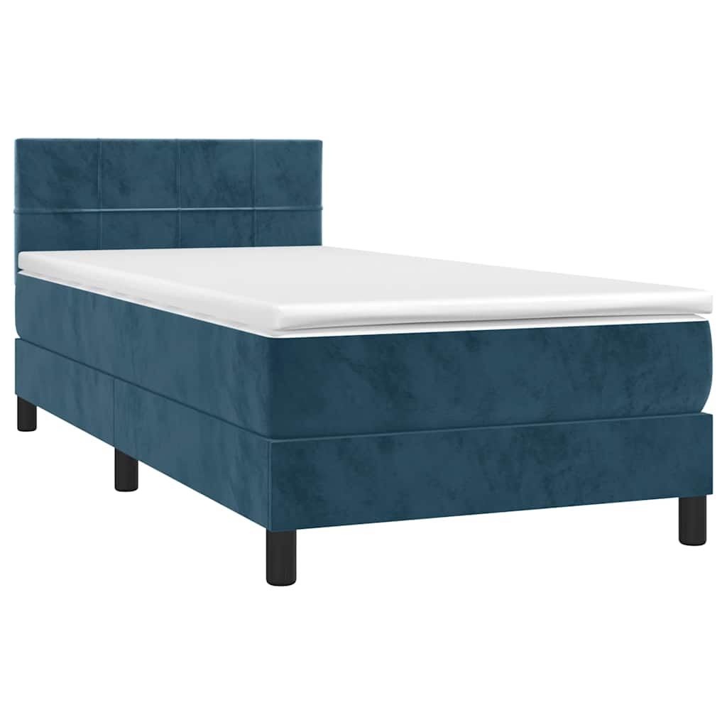 Krevet box spring s madracem LED tamnoplavi 100x200 cm baršun