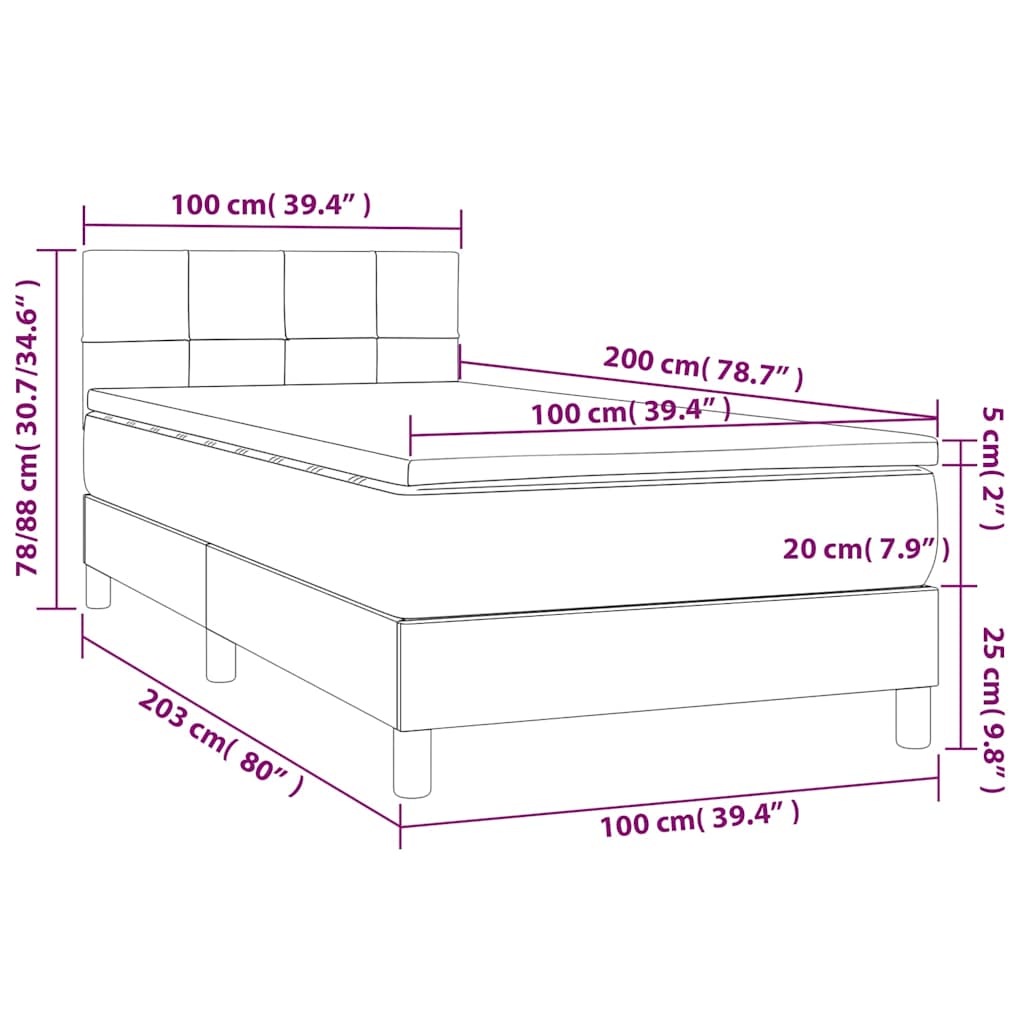 Krevet box spring s madracem LED tamnoplavi 100x200 cm baršun
