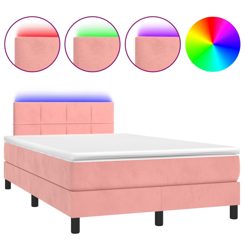 Krevet box spring s madracem LED ružičasti 120x200cm baršunasti