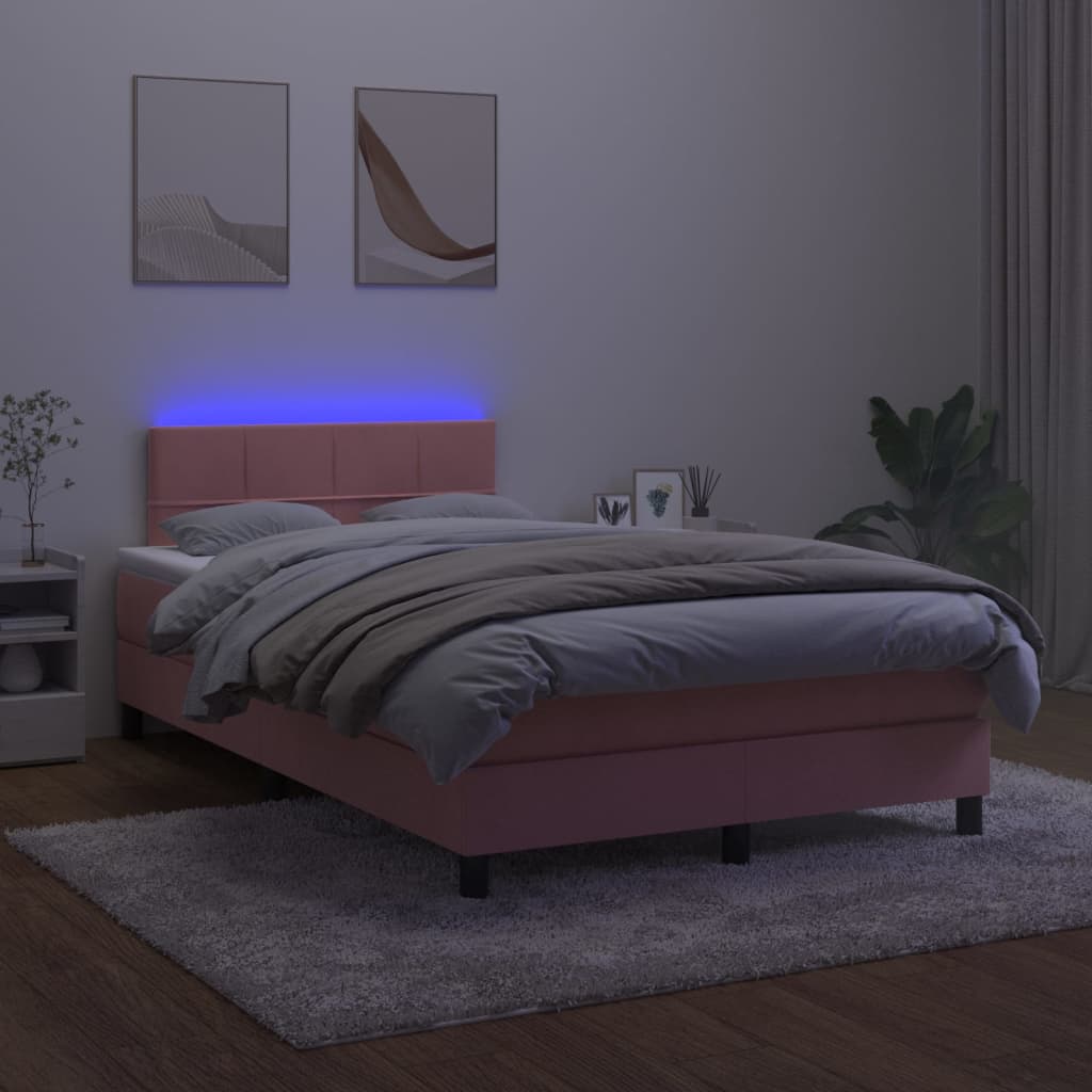 Krevet box spring s madracem LED ružičasti 120x200cm baršunasti