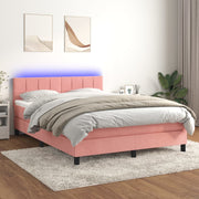 Krevet box spring s madracem LED ružičasti 140x190cm baršunasti