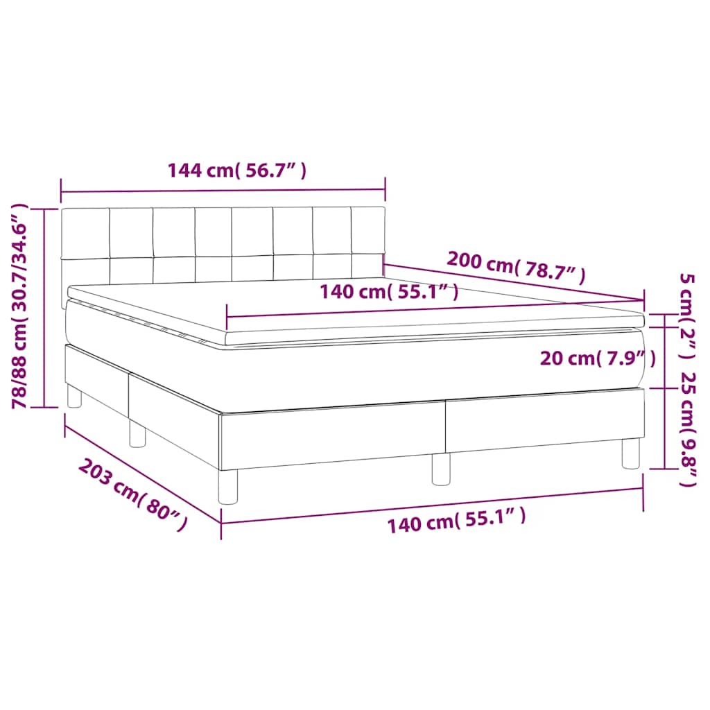Krevet box spring s madracem LED crni 140x200 cm baršun