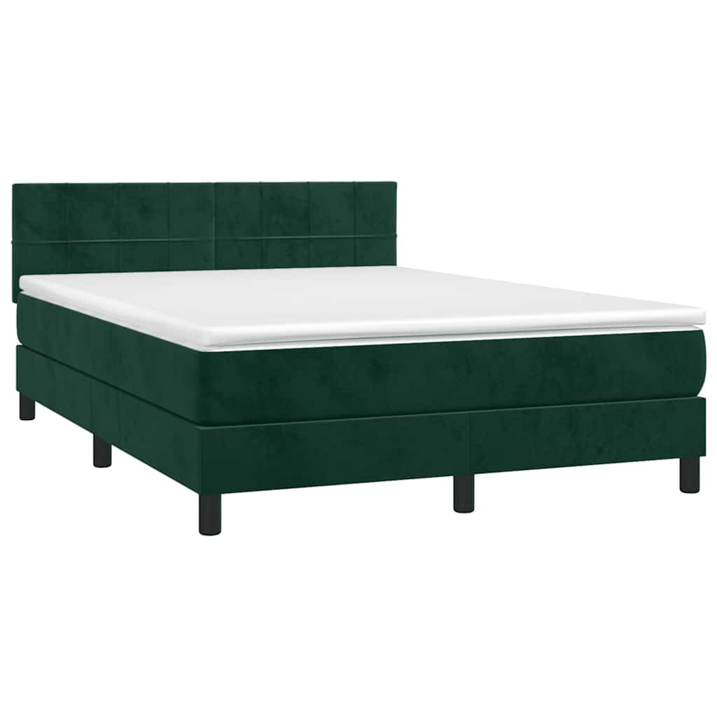 Krevet box spring s madracem LED tamnozeleni 140x200 cm baršun