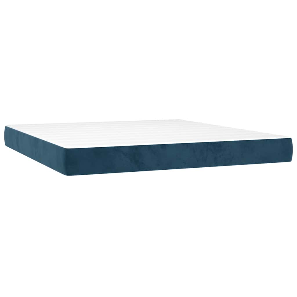 Krevet box spring s madracem LED tamnoplavi 160x200 cm baršun