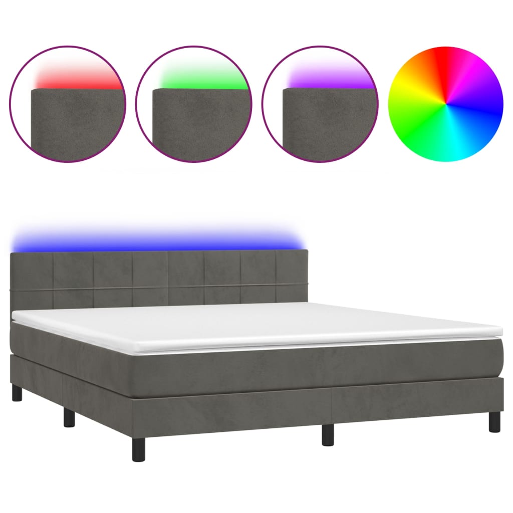 Krevet box spring s madracem LED tamnosivi 180x200 cm baršun