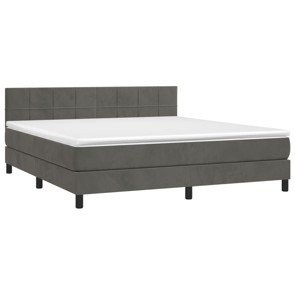 Krevet box spring s madracem LED tamnosivi 180x200 cm baršun