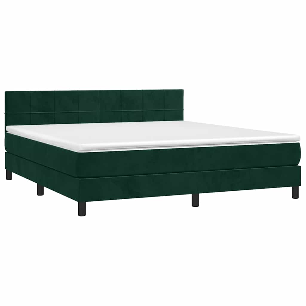 Krevet box spring s madracem LED tamnozeleni 180x200 cm baršun