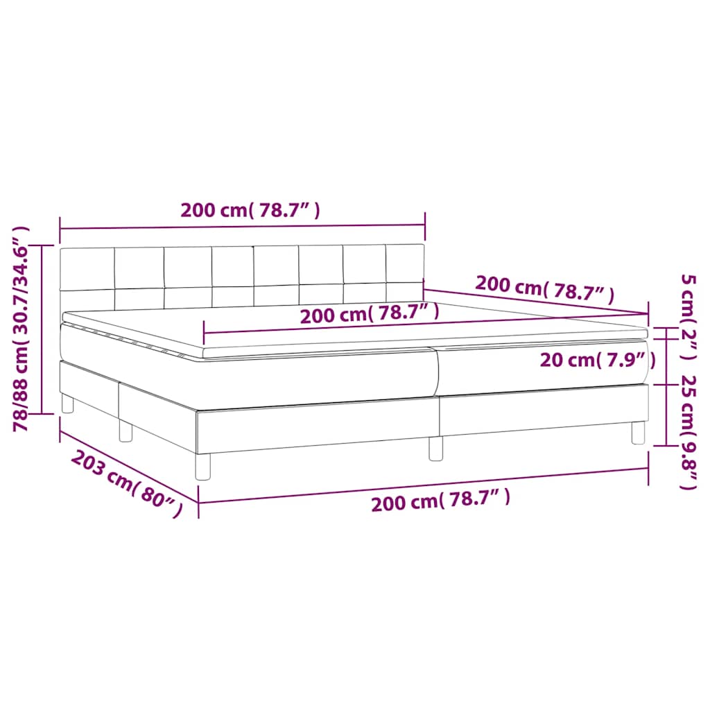 Krevet box spring s madracem LED tamnozeleni 200x200 cm baršun