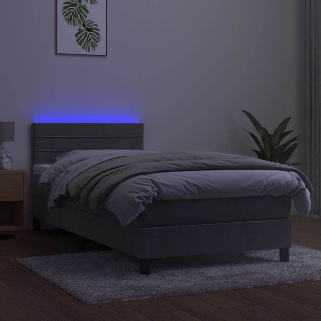Krevet box spring s madracem LED svjetlosivi 80x200 cm baršun
