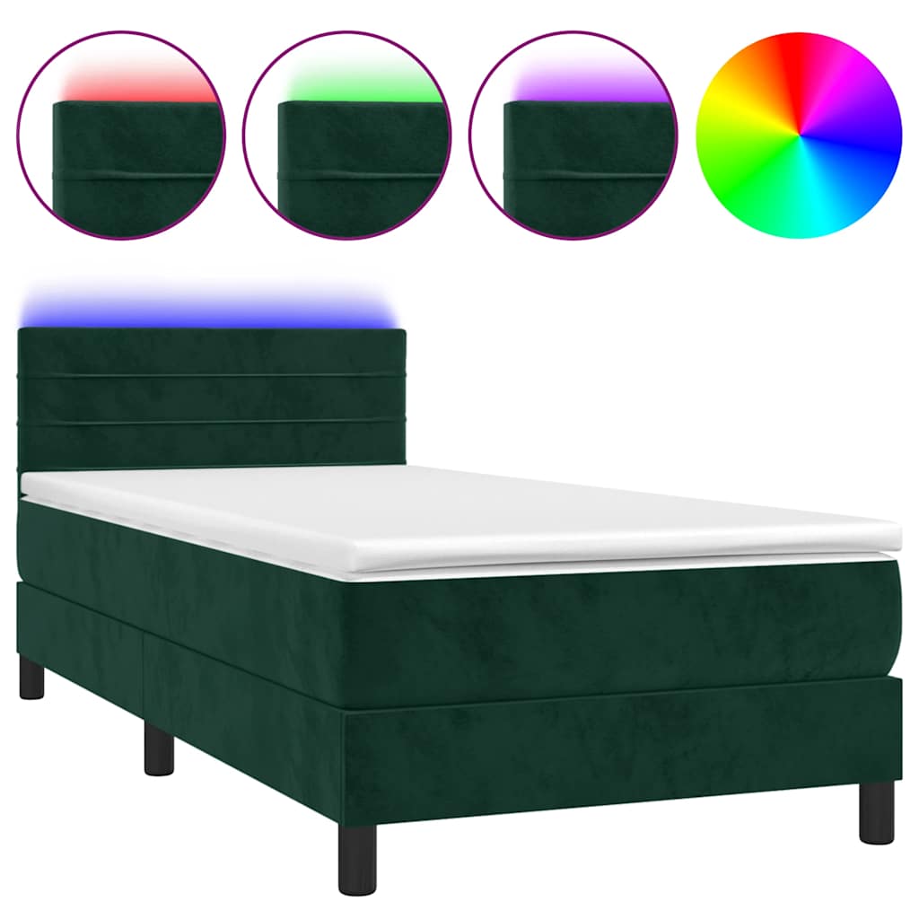 Krevet box spring s madracem LED tamnozeleni 80 x 200 cm baršun