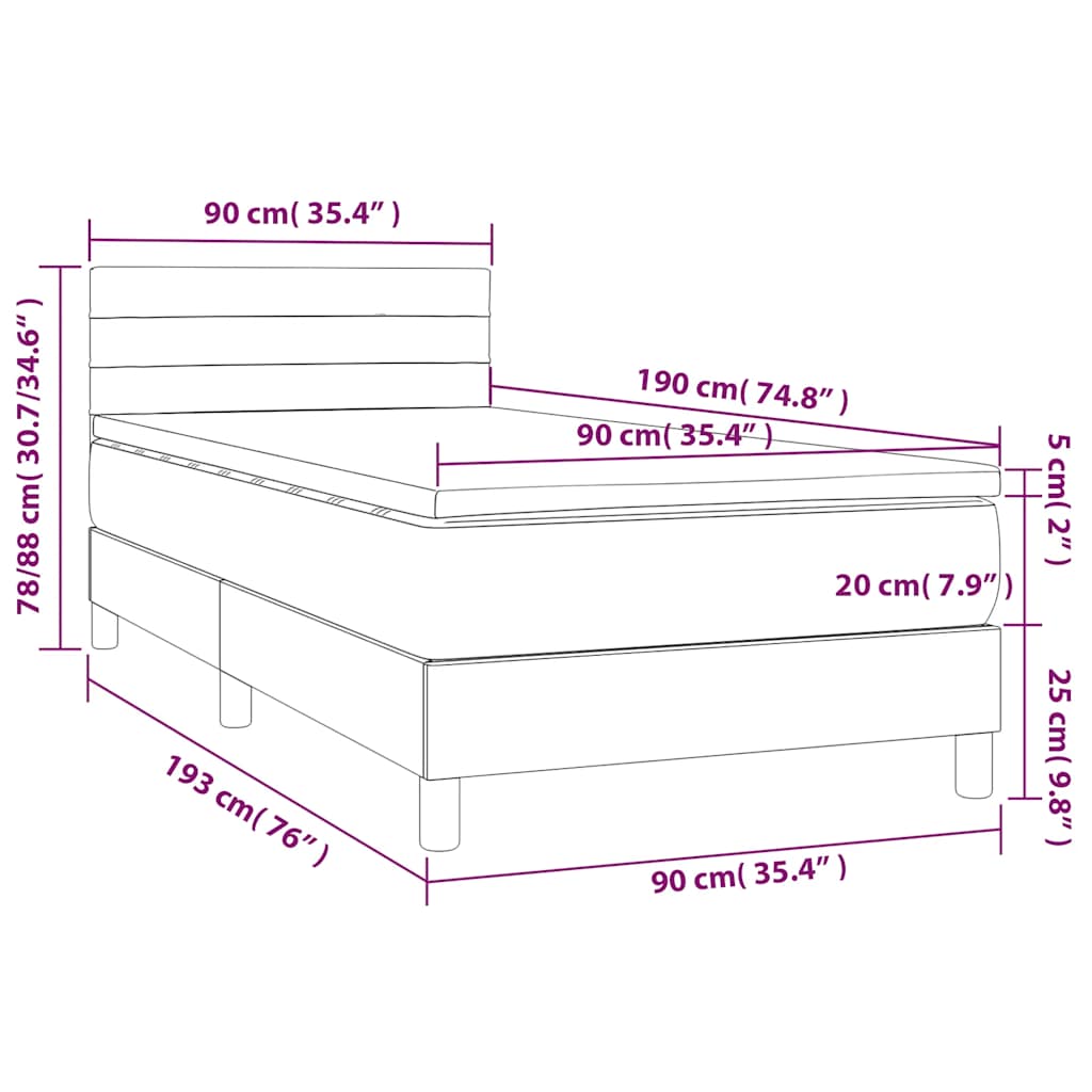 Krevet box spring s madracem LED tamnozeleni 90x190 cm baršun