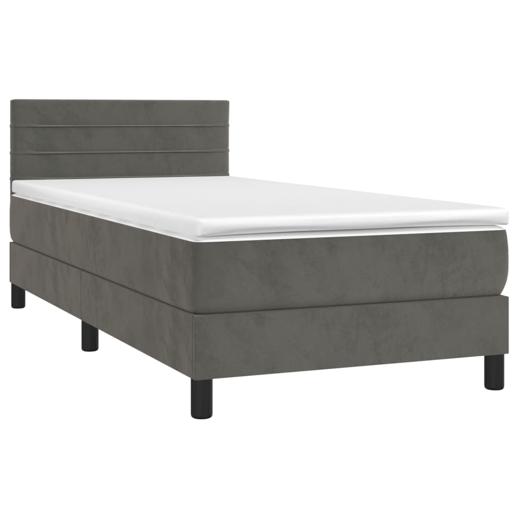 Krevet box spring s madracem LED tamnosivi 90x200 cm baršun
