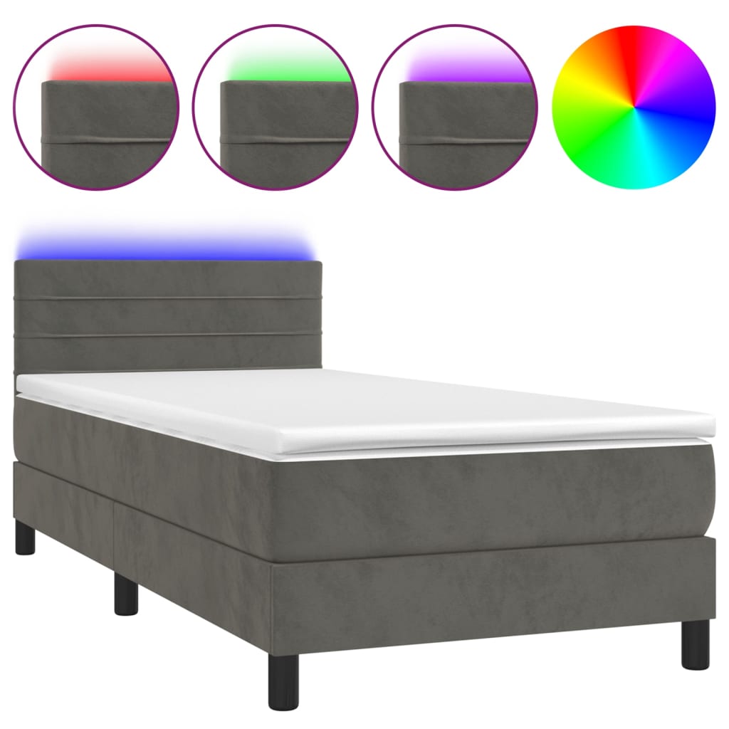 Krevet box spring s madracem LED tamnosivi 100x200 cm baršun