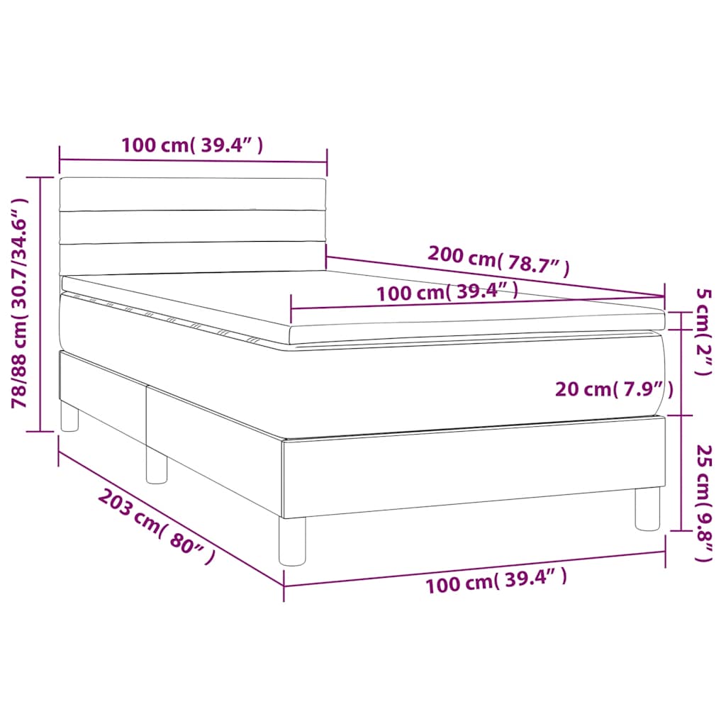 Krevet box spring s madracem LED tamnoplavi 100x200 cm baršun