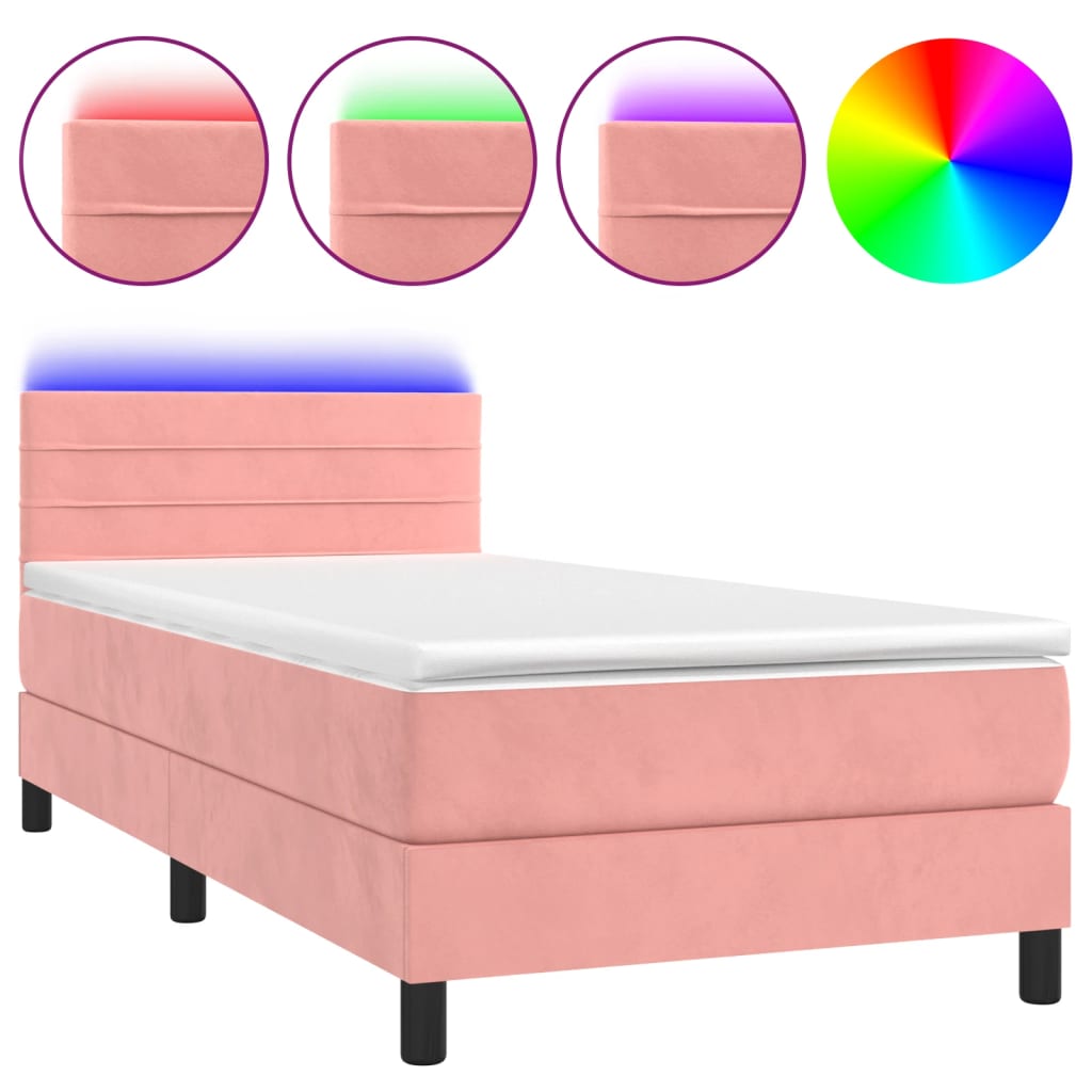 Krevet box spring s madracem LED ružičasti 100x200cm baršunasti