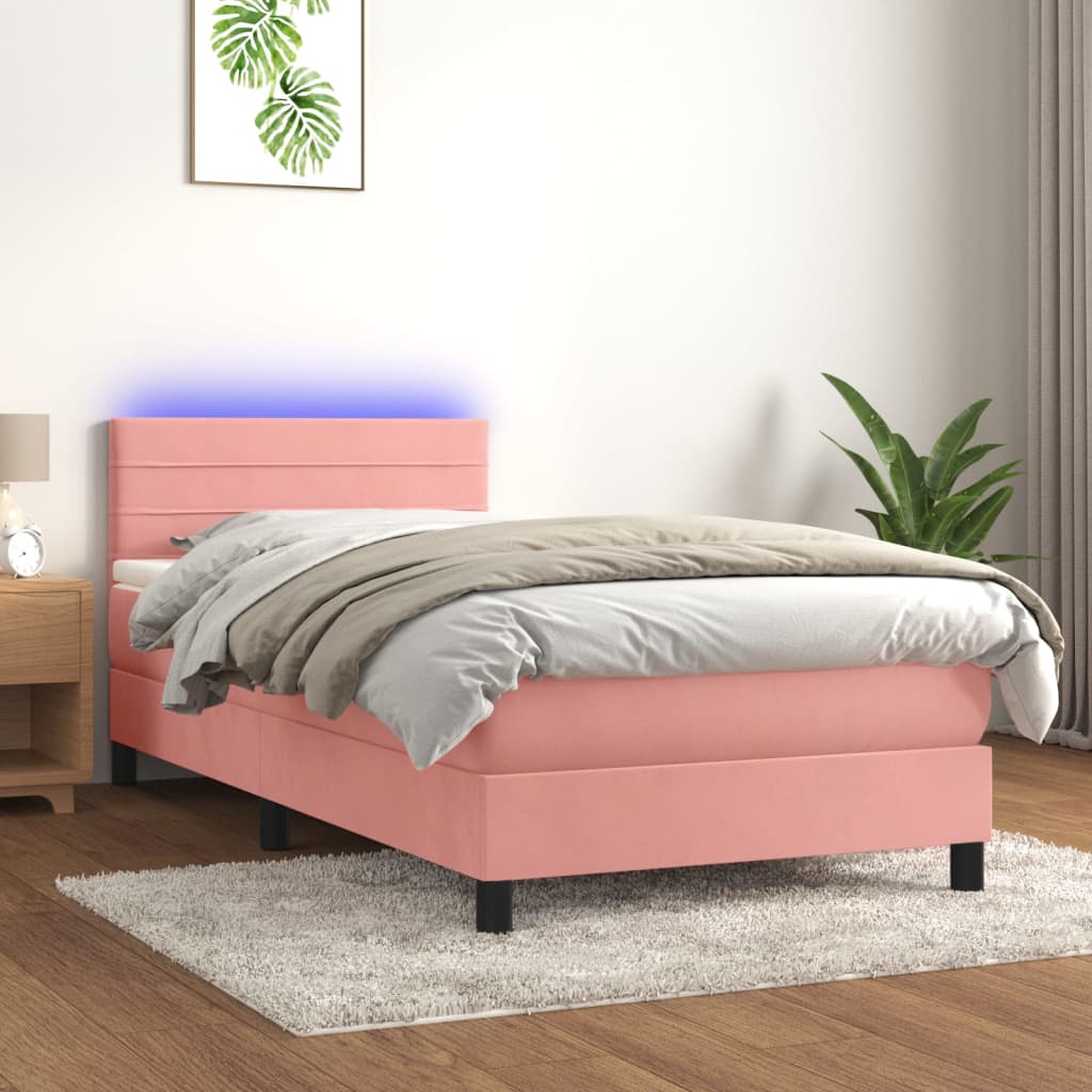 Krevet box spring s madracem LED ružičasti 100x200cm baršunasti