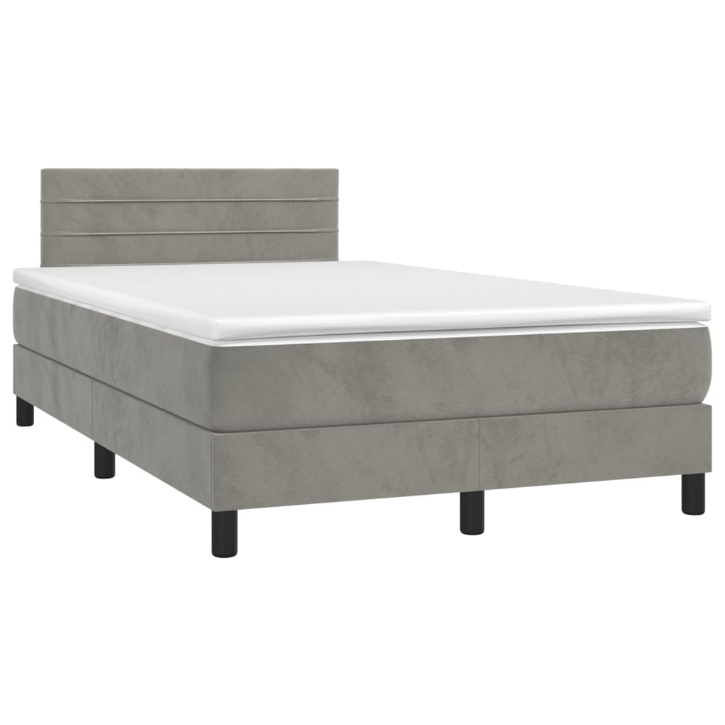Krevet box spring s madracem LED svjetlosivi 120x200 cm baršun