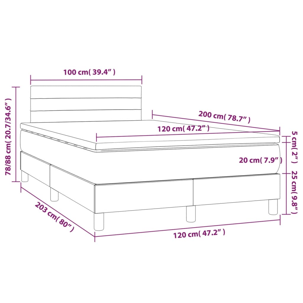 Krevet box spring s madracem LED tamnosivi 120 x 200 cm baršun
