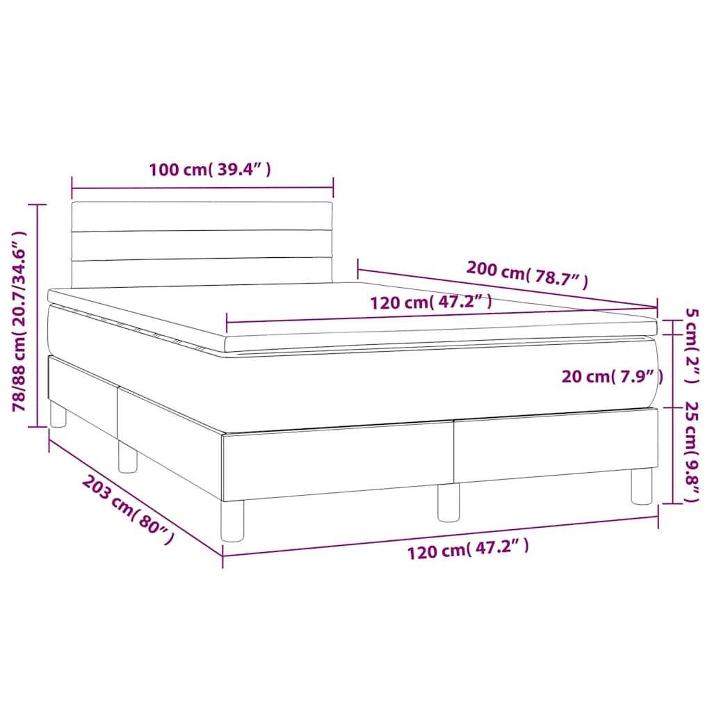 Krevet box spring s madracem LED crni 120 x 200 cm baršun