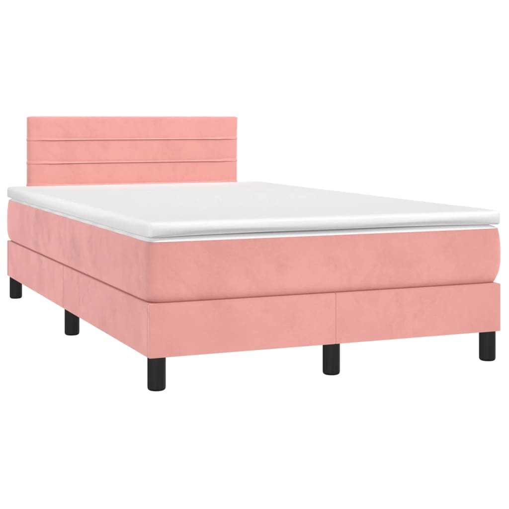 Krevet box spring s madracem LED ružičasti 120x200cm baršunasti