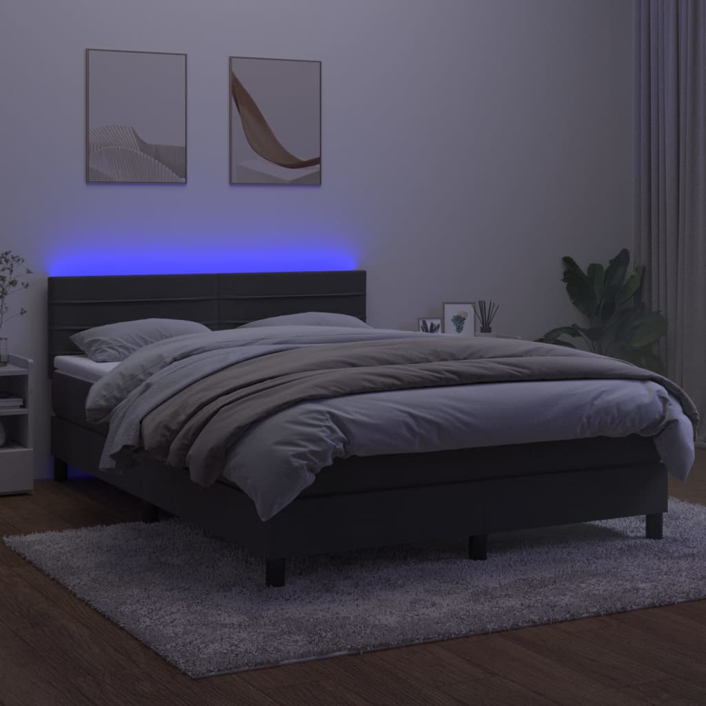 Krevet box spring s madracem LED tamnosivi 140x200 cm baršun