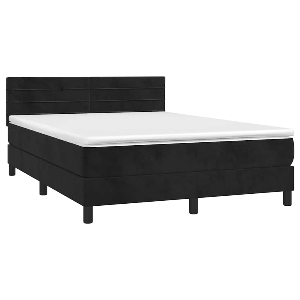Krevet box spring s madracem LED crni 140x200 cm baršun