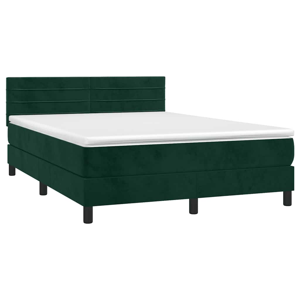 Krevet box spring s madracem LED tamnozeleni 140x200 cm baršun
